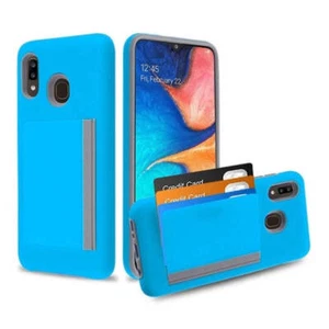 For Samsung A20 Dual Layer Hybrid Bumper Case Cover w/ in-built Card Storage - Picture 1 of 3