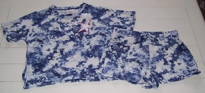 Niñas Autoestima 2 Piezas Azul Blanco Tie Dye Estrella SS Camisa Pantalones Cortos Conjunto Talla XL Foto 1 de 4