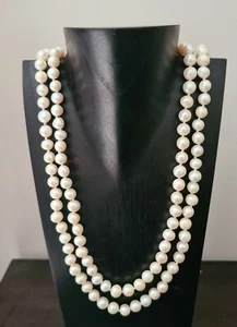 Natural 8-9mm Akoya Round Cream White Pearl 50" long Necklace , 14k clasp. - Picture 1 of 3