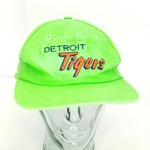 Neon Green Detroit Tigers Baseball Hat Official MLB Vtg Taiwan Fluorescent - Picture 1 of 11