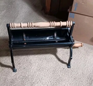 Vintage Newspaper Log Roller Cast Iron Frame Fireplace Tool Wood Handles - Picture 1 of 11
