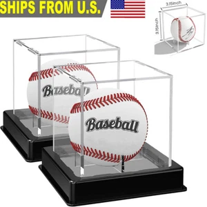 2x SUPPORTO BASEBALL PROTETTO DAI RAGGI UV custodia display palla cubo acrilico con basi - Foto 1 di 9