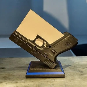 Thin Blue Line Pistol Business Card Holder – Police Support Desk & Office Decor - Picture 1 of 6