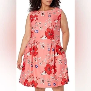 NWOT Roz & Ali Coral Floral Sleeveless Pockets Knee Length Dress Women's size 16 - Picture 1 of 10