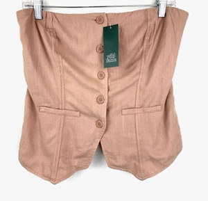 WILD FABLE Linen Blend Strapless Button Vest Top Size M Tan Smocking Crop ~ NEW - Picture 1 of 4