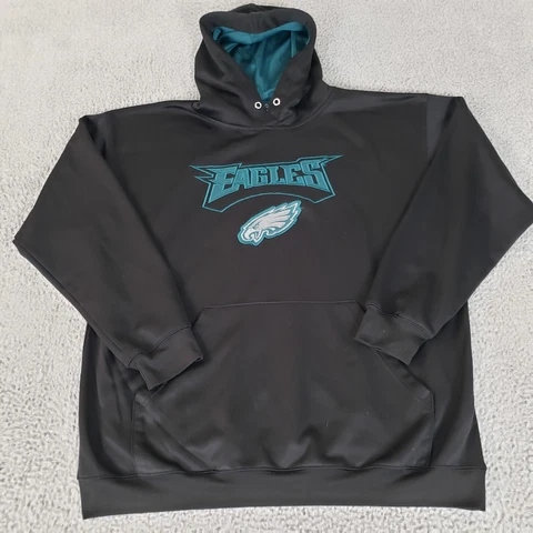 Phildelphia Eagles Sweater Mens 2XL Black Majestic Hoodie Logo XXL Pockets Logo Cover