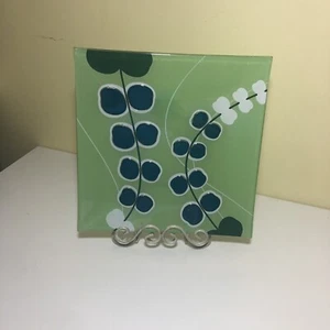 Fused Art Glass Platter Green Floral Leaves 11.5 READ - Picture 1 of 8