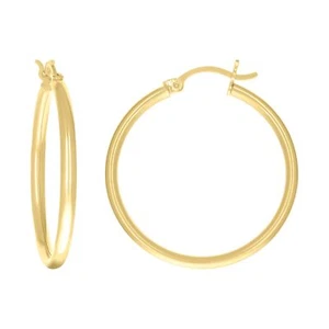 2mm-28mm Large 14Kt Solid Yellow Gold Women's Plain Round Tube Hoop Earrings - Picture 1 of 3