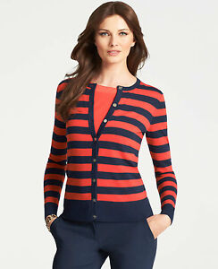 Brand New Ann Taylor Striped Ann Cardigan Color Red Size M Petite
