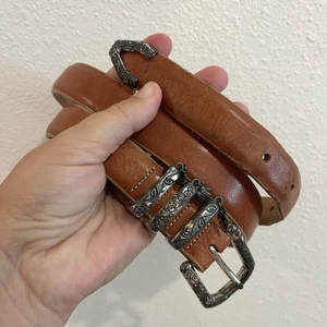 Brighton women’s belt large 34 brown western 90s leather cowgirl charms USA - Picture 1 of 6