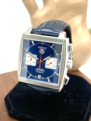 Reloj para hombre Tag Heuer Monaco CAW2111-0 suizo automático esfera azul correa de cuero Foto 1 de 4