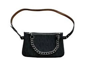 Michael Kors Belt Bag Pull Chain Black/Gray 8" x 5" - Picture 1 of 4