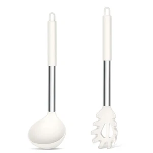 Silicone Soup Ladle and Pasta Fork Set, 2 Pcs Large Nonstick Kitchen Cooking ... - Picture 1 of 7