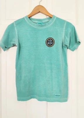 Camiseta Life Is Good Niños Mediana 10-12 Manga Corta Verde azulado Perro Asado Malvavisco Foto 1 de 4