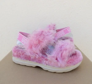 UGG PINK FLUFF SUGAR FAUX FUR SLIPPER SLIDE SANDALS, WOMEN US 8/ EUR 39 ~NEW - Picture 1 of 5