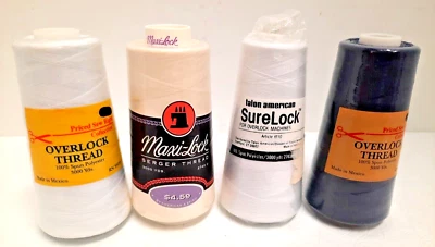 Lot of 4 Overlock Machine Thread 3000 yds each Spun Polyester White Black Ivory - Image 1 of 3