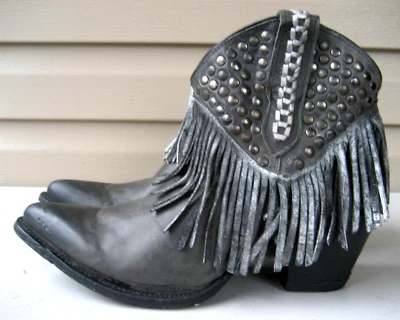 Corral Ankle Fringe boots Studs Cowboy Booties Womens Charcoal 9.5 WORN ONCE - Image 1 of 4