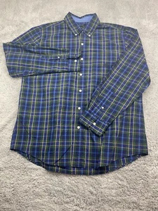 Chaps Mens Dress Shirt sz L Green Blue Plaid Classic Fit Easy Care Button Down - Picture 1 of 7