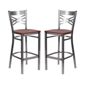 Home Square 29" X Back Wood Bar Stool in Cherry Finish - Set of 2 - Picture 1 of 7