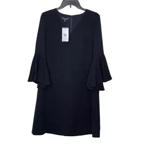 Lafayette 148 New York Damen Kleid V-Ausschnitt Stechpalme Glockenärmel Etuikleid blau Small neu mit Etikett - Bild 1 von 10