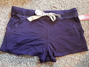 NWT Women's Dark Purple Sleep Shorts with Pockets, Lace Accent, Sz Small - Picture 1 of 5
