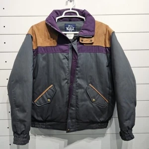 VTG Woolrich Goose Down Puffer Puffy Ski Bomber Jacket Coat Mens Large Leather - Picture 1 of 8