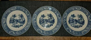 3 Rare Vintage Shakespeare Country Blue/Homer Laughlin Dinner Plates Scolls - Picture 1 of 6