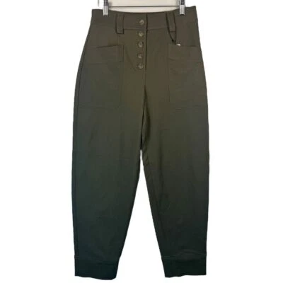 Express High Waisted Olive Green Cargo Pants Button Front Tapered Leg Trousers - Image 1 of 4