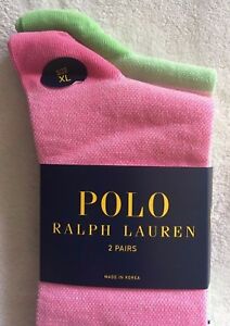Polo Ralph Lauren Men's 2 Pack Oxford Socks~Size XL~Pink Oxford/Green Stripe~NWT