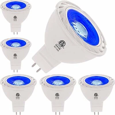 Blue Mr16 Led Light Bulbs 50w Equivalent Halogen Replacement 6w 12v Bipin Gu5.3  - Image 1 of 4