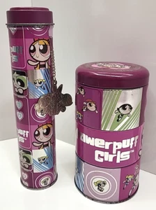 Powerpuff Girls Round 3 Compartment Stackable Tins & Pencil Holder 2000 Vintage - Picture 1 of 9