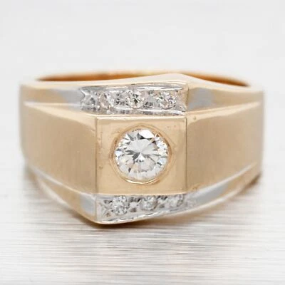 Anillo de sello vintage de diamantes de 0,36 quilates para hombre - oro amarillo de 14 k - talla 7,75 Foto 1 de 4