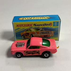 1970 Lesney Matchbox Superfast 8 Wild Cat Dragster Pink In Box Made In England - Picture 1 of 13