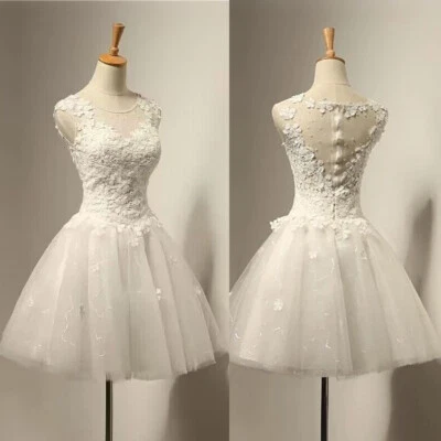 Short Wedding Mini Homecoming Dresses Sleeveless Lace Applique Beach Bridal Gown - Image 1 of 4