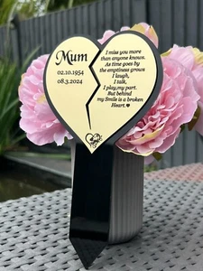 Memorial Plaque, Personalised Heart Shape Grave Garden Marker Plaque Gift, Mum - Picture 1 of 15