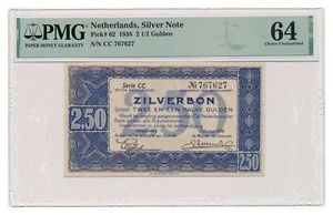 NETHERLANDS banknote 2 1/2 Gulden 1938 PMG grade MS 64 Choice Uncirculated - Picture 1 of 2