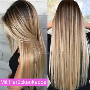 Damen Lang Perücken Blonde Langhaarperücke Wig gerade wie Echthaar Ombre Perücke - Bild 1 von 10