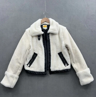 C&C California Jacket Women’s XL Vegan Faux Leather Faux Fur Lined Bomber Cream - Image 1 of 4
