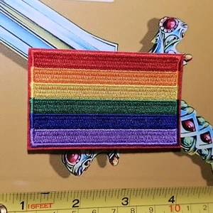 RED BORDER RAINBOW FLAG LGBTQ GAY LESBIAN PRIDE HEART BI TRANS QUEER P117 PATCH - Bild 1 von 1