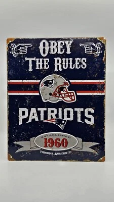 NFL 新英格兰爱国者队金属浮雕破旧遵守规则锡标志 14.5 — 第 1/4 张图片