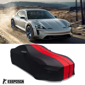 For Porsche Taycan Mission Indoor Car Cover Satin Stretch Scratch Proof RedStrip - Picture 1 of 11