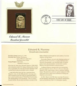 Edward R Murrow-Broadcast Journalist-1st day issue-Golden Replica - Picture 1 of 1