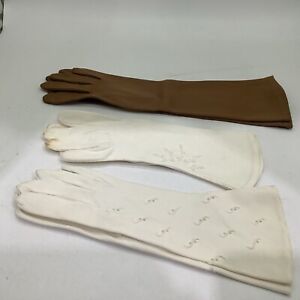 3 Pair Women's Soft Cotton Gloves Size 7 Small 2 White 1 Brown 2–11” & 1–14”