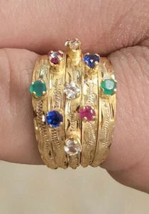 14 Karat Gelbgold Ring mit mehreren Edelsteinen, Größe 7 - Bild 1 von 3