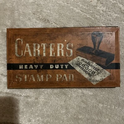 Vintage Antique Carter's Heavy Duty Stamp Pad Black Ink Metal Case Industrial ￼￼ - Image 1 of 4