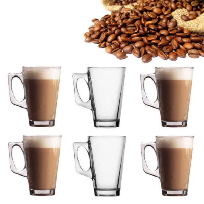 FUSION 6 Latte Glasses Mugs 240ml + 6 Free Long Handle S/Steel Spoons Latte Coffee Tea