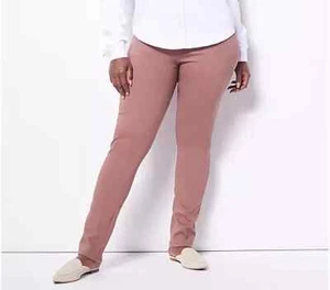 Denim & Co. Knit Easy Flex Twill Slim-Straight Pull-On Pants 3XP Brown A468943 - Picture 1 of 6