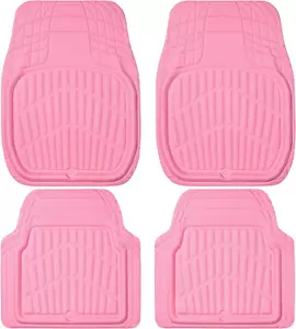 CAR PASS Heavy Duty Rubber Floor Mats Pink 4-Piece Car Mat Set - Universal - Picture 1 of 12