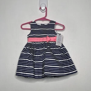 Carters Stripe Dress Baby Girls Size 3 Months Navy Sleeveless Bloomers Formal - Picture 1 of 4