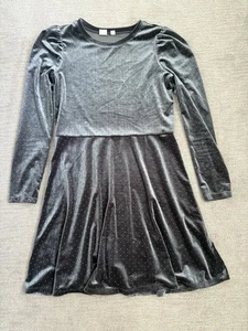 GAP Girls Velvet Skater Dress Gray Gold Dot Textured Long Sleeve Size XXL 14-16 - Picture 1 of 7